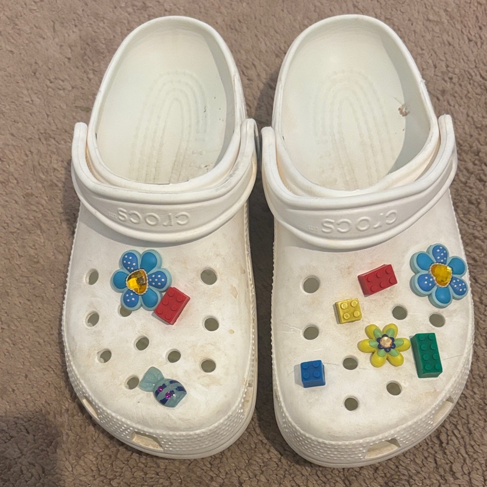 CROCS  White Sandals with Colorful Decorations